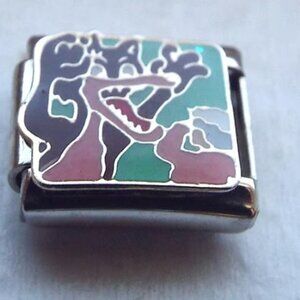 Red Riding Hood wolf growling enamel 9mm stainless steel italian charm link